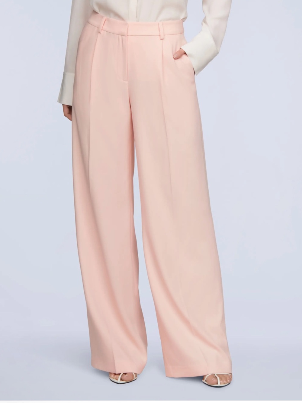 BCBGMaxAzria Pale Peach Wide-Leg High-Rise Trousers